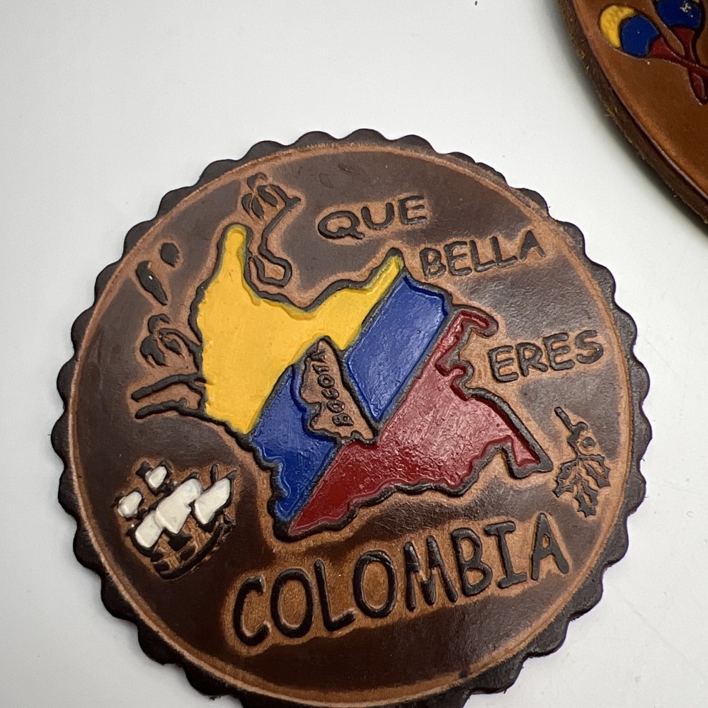 Vtg Coaster Set Leather Handmade Columbia Made - Picture 7 of 15